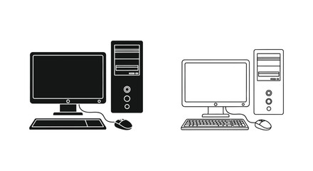 Fototapeta premium computer setup silhouette monitor keyboard mouse tower
