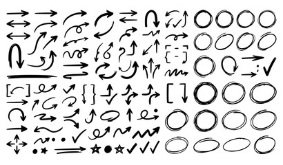 Obraz premium Black Hand Drawn Arrow Circle and Sketch Annotation Vector Collection