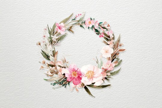 Soft Pastel Wedding Wreath in Circular Watercolor Artwork