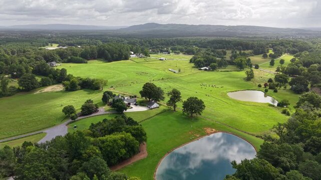 Aerial View of Golf Course Fairways and Pond Near Armuchee, Georgia