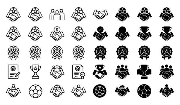 Modern Soccer Handshake Partnership Outline Vector Icon Collection