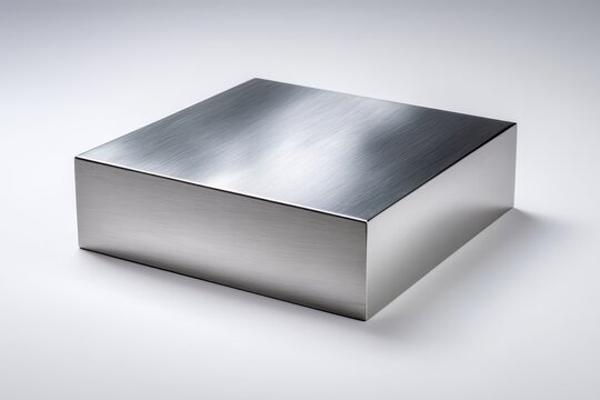 Shiny stainless steel metal container with lid on white background
