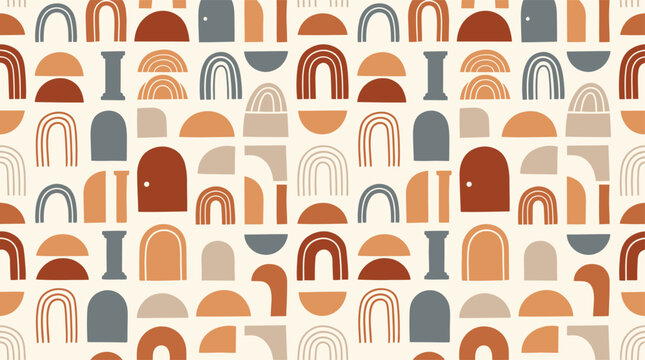 Retro geometric seamless arch pattern with modern boho shapes for wallpaper textiles wrapping paper and stylish decor
