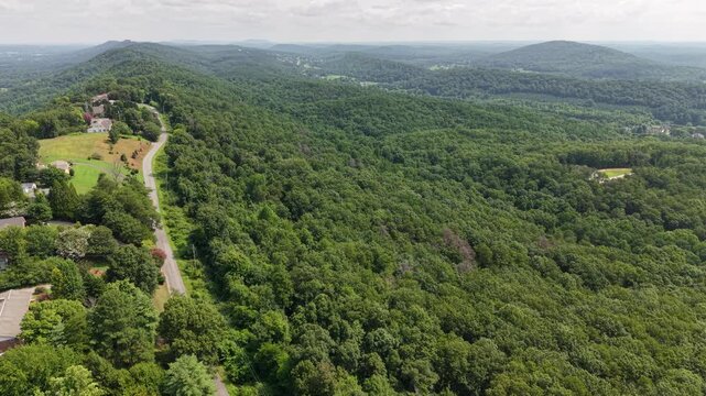 Aerial Drone View of Dense Forested Mountain Ridge Near Ringgold, Georgia