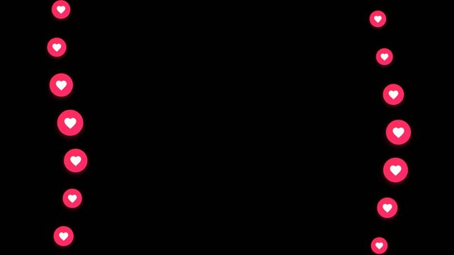Floating Social Media Heart Icons on Black Background