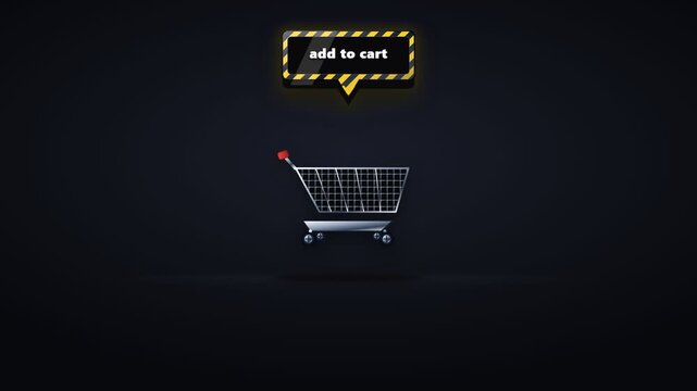 3D shopping cart with add to cart button on dark background