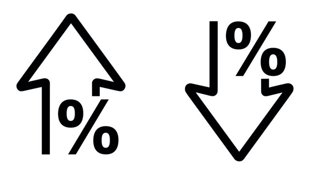 Black line of percentage increase and decrease arrows on transparent background