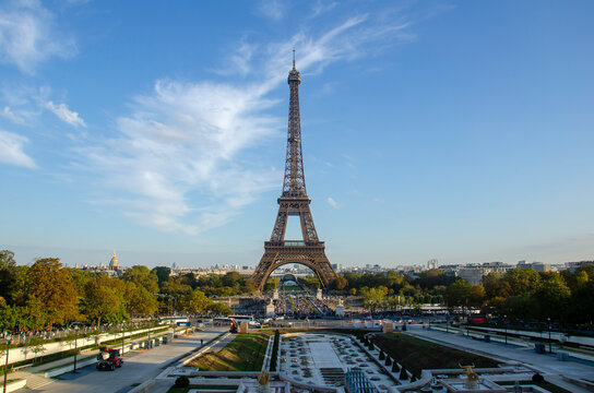 The metal structure of the Eiffel Tower is a landmark of 19th-century engineering. Paris, France