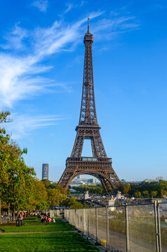 The metal structure of the Eiffel Tower is a landmark of 19th-century engineering. Paris, France