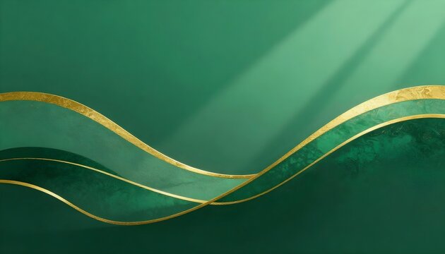 Elegant emerald green waves with luxurious gold accents and soft light