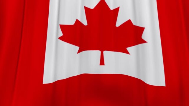 Canada flag fabric curtain falling down reveal animation