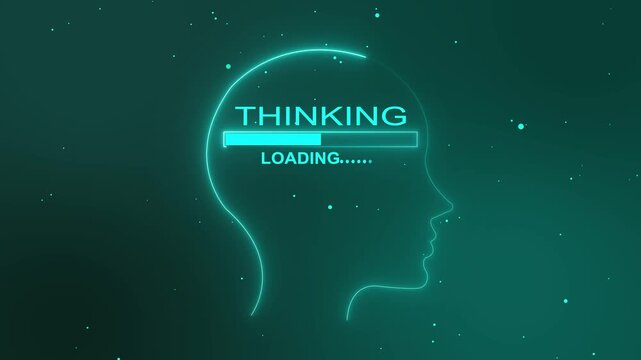 thinking loading concept with neon human head silhouette, intelligence and creative mind background. 4K