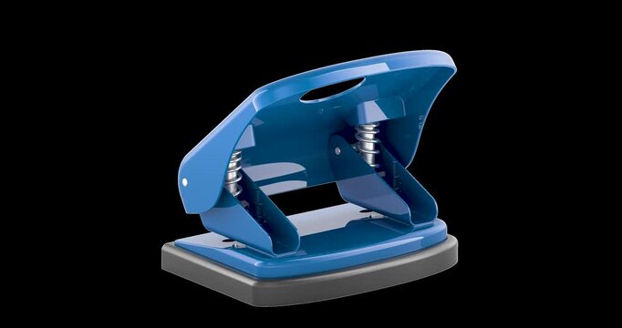 Blue office hole punch rotation animation seamlessly loopable. 3D rendering isolated on transparent background