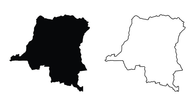 Black silhouette and outline map of the democratic republic of the congo isolated on a white background