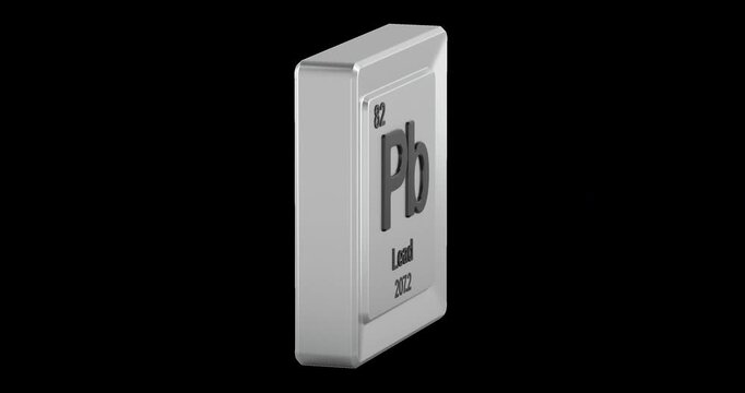 Lead chemical element tile rotation animation seamlessly loopable. 3D rendering isolated on transparent background