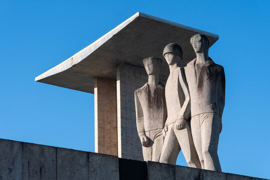 Granite statue honoring Brazil's land, naval, and air forces at the National Monument to the Dead of World War II, Rio de Janeiro, Brazil