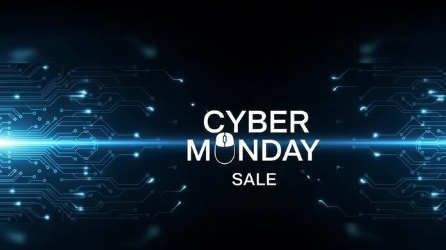 Cyber monday sale banner with digital circuit board background