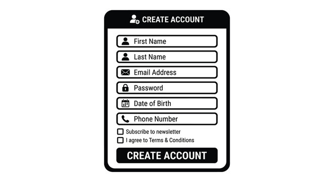 A minimalist digital interface design for a mobile application user registration form with input fields and buttons
