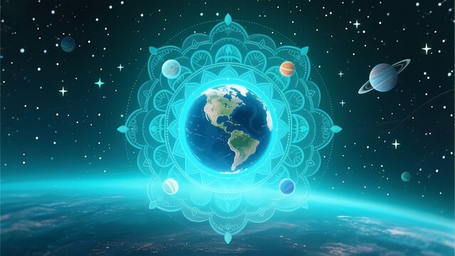 Earth Mandala &ndash; Sacred Geometry, Planet Earth and Universal Harmony Illustration