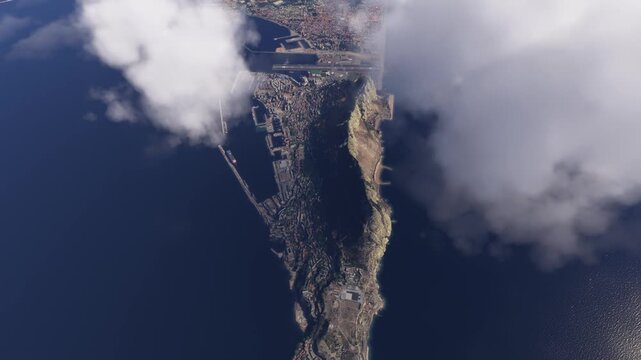 Top aerial drone shot of the Rock of Gibraltar. United Kingdom