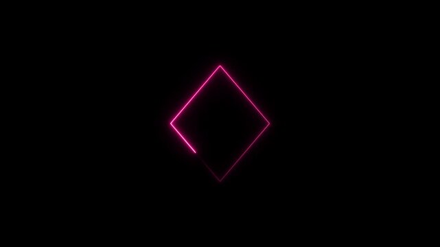 Neon pink diamond shape glowing frame border animation on black background, rhombus