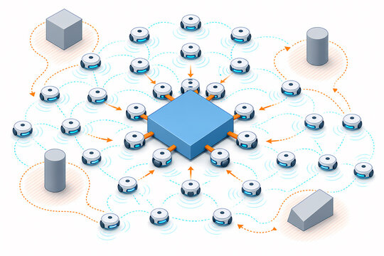 Swarm robotics coordination pattern illustration