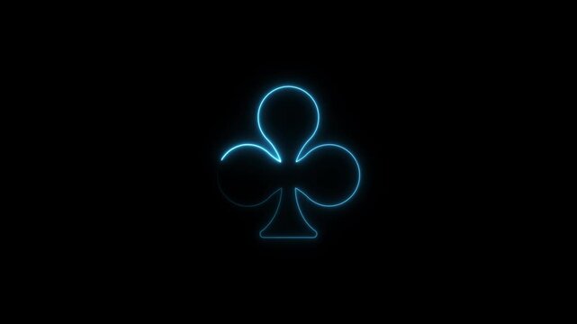 Glowing neon club suit symbol pulsing on black background, for casino gaming, card suit