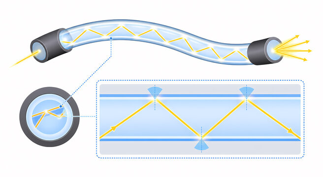 Total internal reflection fiber optic illustration