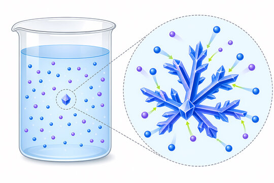 Supersaturated solution seed crystallization illustration