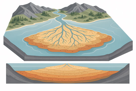 Delta sediment deposition formation illustration