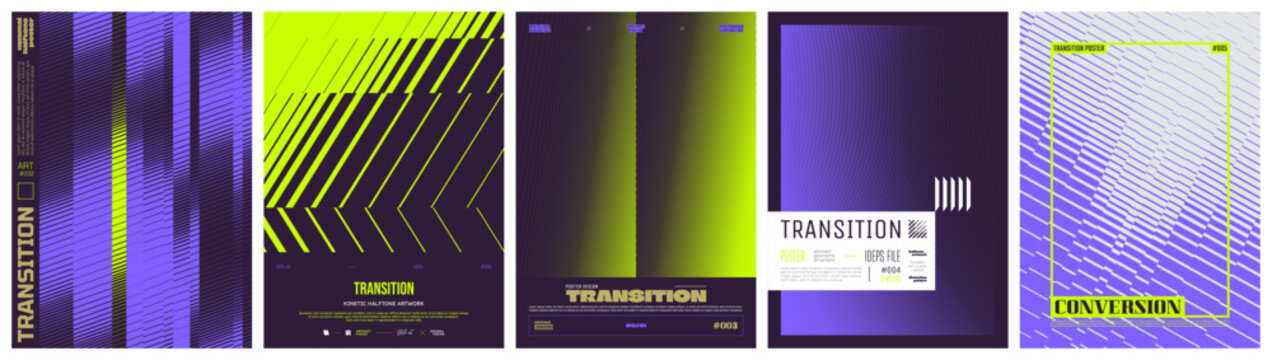 Abstract geometric vector swiss art bundle with sharp kinetic shift grid and brutalist halftone ornament, Geometric distortion patterns with linear gradient transition effect, Mix colorful poster