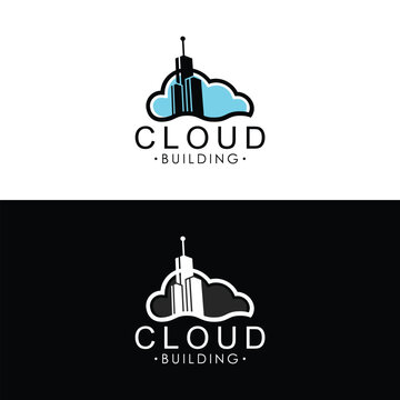 Modern cloud building logo vector featuring a minimalist city skyline integrated with a cloud shape Art & Illustration