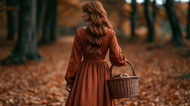 woman in autumn forest with basket