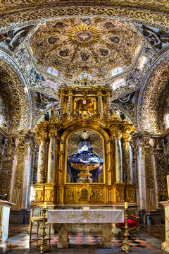 The Chapel of the Rosario. Located within the Templo de Santo Domingo in Puebla, Mexico, the chapel is an example of 17th century New Spanish Baroque architecture.