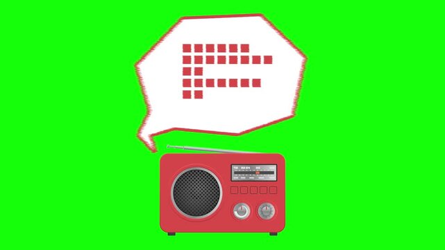 赤色のラジオから様々なふきだしが登場するアニメーション／An animation of various speech bubbles emerging from a red radio