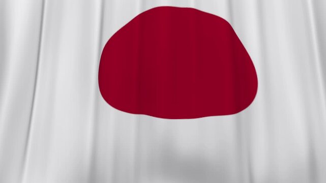 Japan flag fabric curtain falling down reveal animation