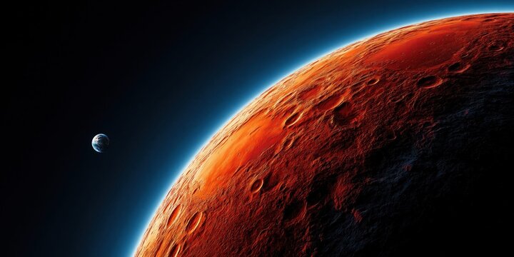 Red planet vista with distant celestial companion