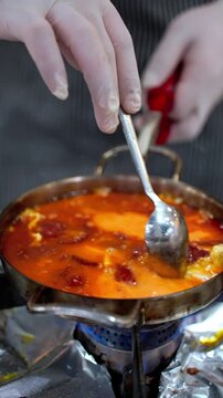 Title:Cooking Traditional Turkish Omelet with Sucuk Sausage on Stove Vertical Video
