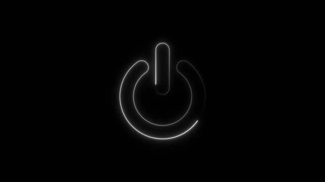 Glowing neon power button animation, minimalist digital start symbol on black background