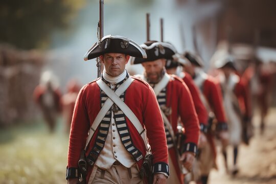 soldiers in red coats during historical reenactment