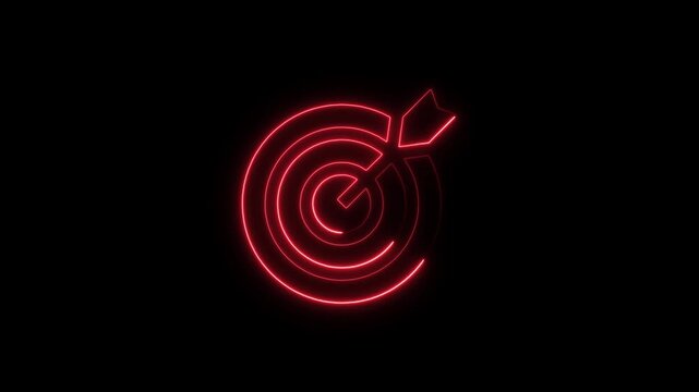 Neon red target animation with glowing arrow hitting bullseye for business strategy and success concepts