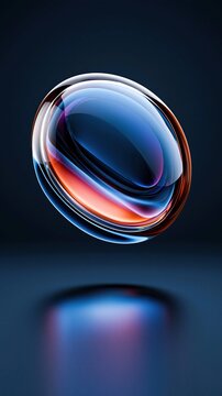 Iridescent orb reflecting light in an abstract composition