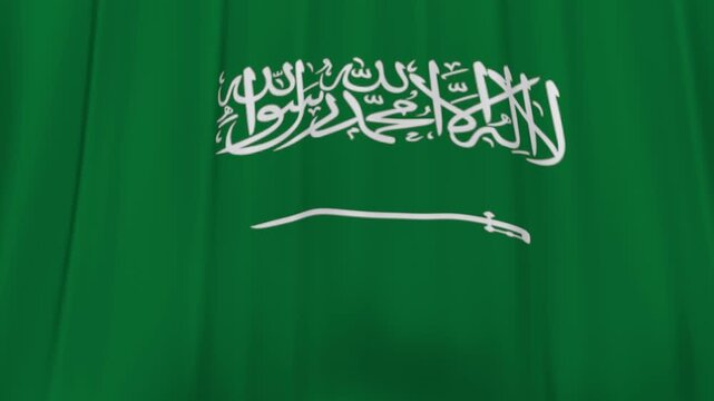 Saudi arabia flag fabric curtain falling down reveal animation