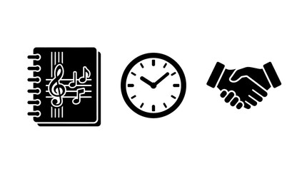 Fototapeta premium Creative collaboration concept with music notes notebook clock handshake on transparent background