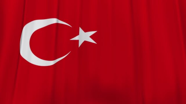 Turkey flag fabric curtain falling down reveal animation