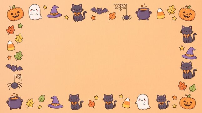 Halloween Cartoon Border Background with Cute Seasonal Elements