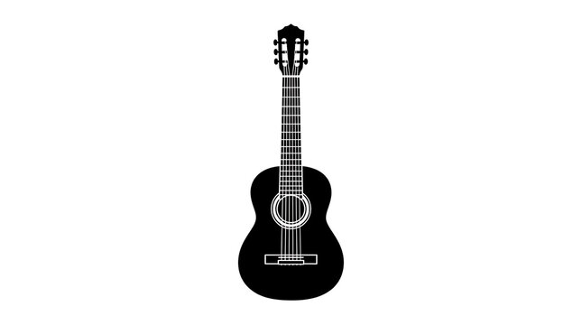 Minimalist black and white classical acoustic guitar vector illustration for musical design projects