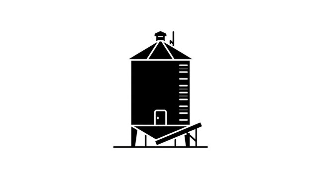 Minimalist black grain silo icon representing agricultural storage infrastructure for modern farming industry graphic design projects