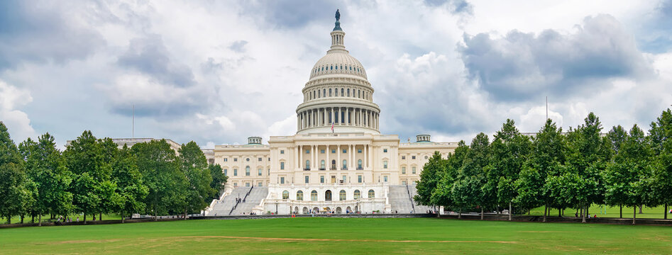 Ultra Wide Panorama of the United States Capitol in Washington DC Under Stormy Skies.