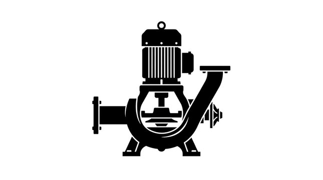 Industrial centrifugal water pump mechanical equipment silhouette icon isolated on solid white background